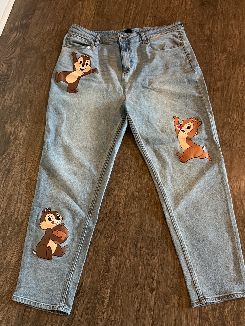 Disney Light Blue Women's Boyfriend Jeans with Chip 'n' Dale Art